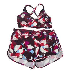 Athleta Large 2-Piece Swim Shorts & Top Hero Bloom Decadent Chocolate Surge.